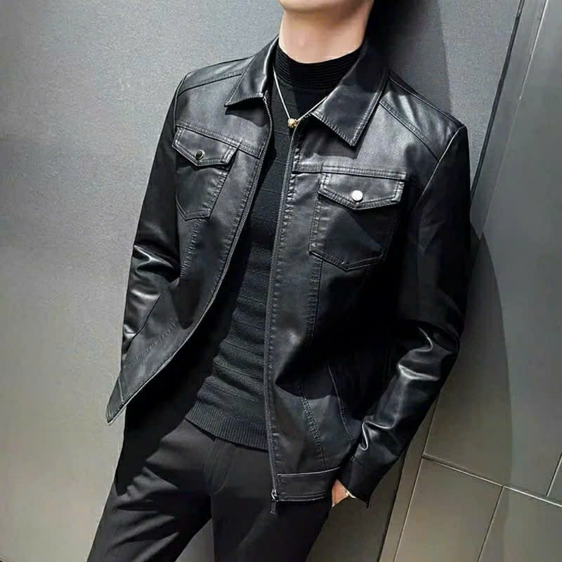 Áo khoác da nam cổ bẻ dáng suông LaKa-Fashion HTPA